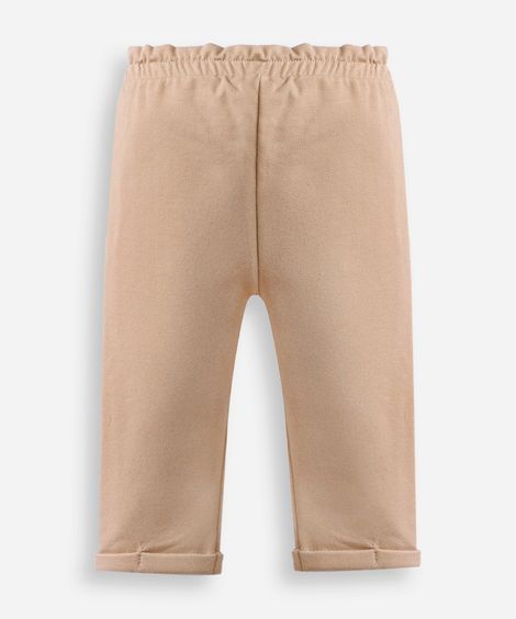 calça clochard infantil de moletom felpado floral bege