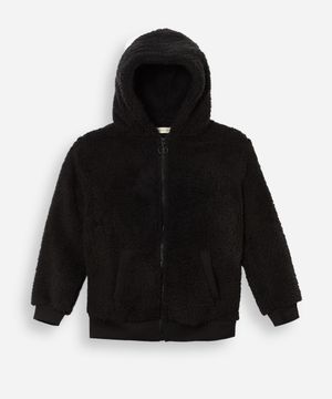 jaqueta juvenil de sherpa com capuz preta