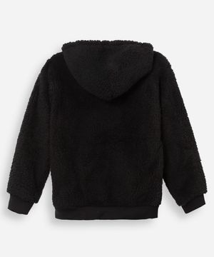 jaqueta juvenil de sherpa com capuz preta