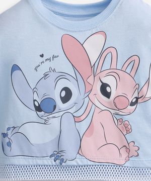 camiseta infantil de algodão manga curta stitch e angel azul
