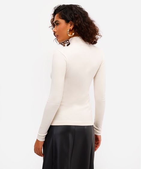 blusa feminina de algodão gola alta manga longa bege