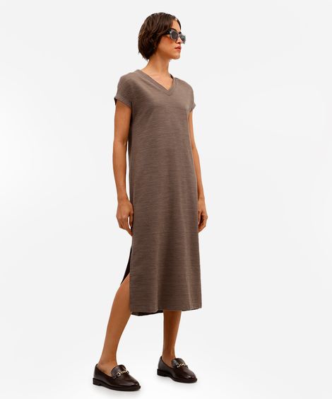 vestido midi básico feminino texturizado cinza