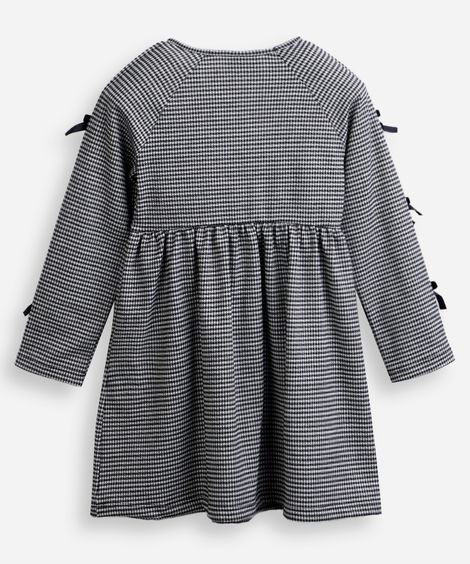 vestido infantil midi manga longa com laços xadrez preto