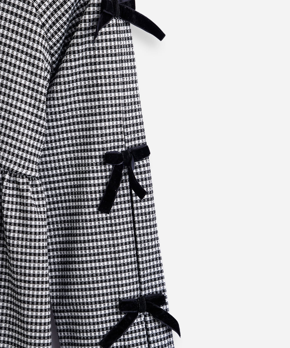 vestido infantil midi manga longa com laços xadrez preto