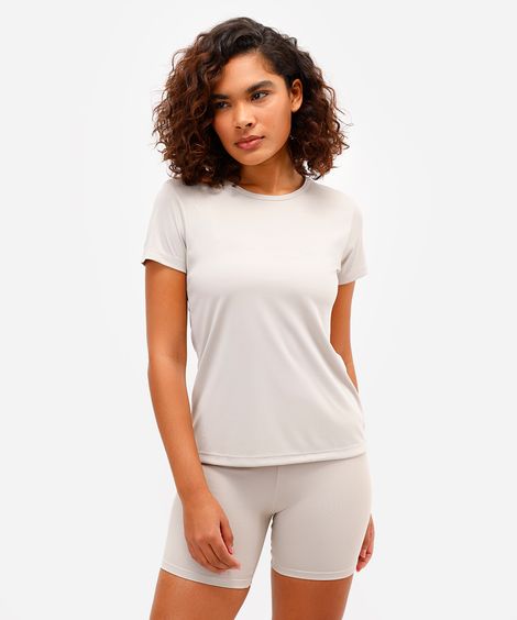 blusa feminina básica manga curta esportiva bege