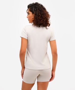 blusa feminina básica manga curta esportiva ace bege