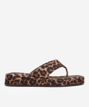 sandália flatform de dedo tira grossa animal print mindset bege