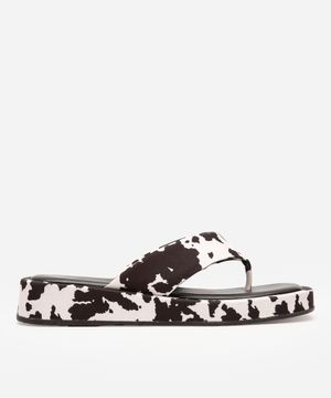 sandália flatform de dedo tira grossa animal print mindset preta