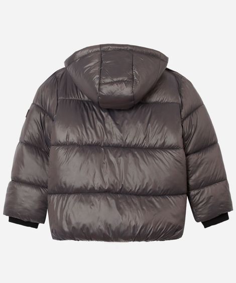 jaqueta puffer infantil com capuz cinza