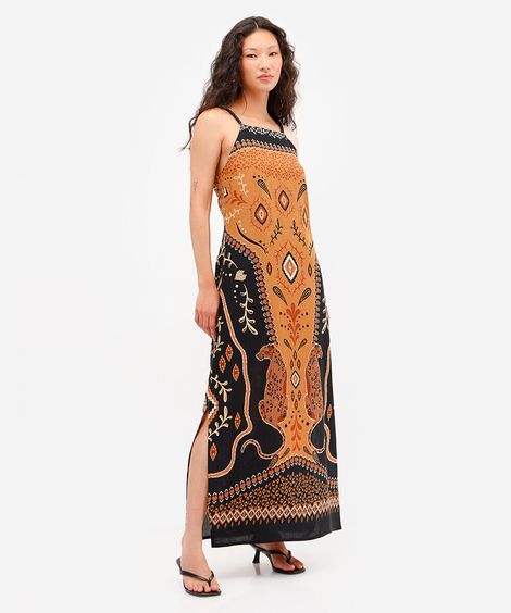vestido midi feminino de algodão paisley preto