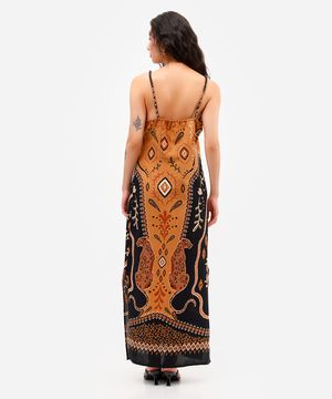 vestido midi feminino de algodão paisley preto