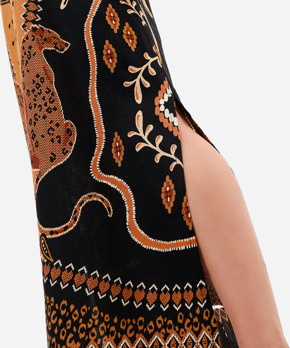 vestido midi feminino de algodão paisley preto