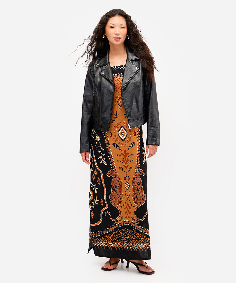 vestido midi feminino de algodão paisley preto
