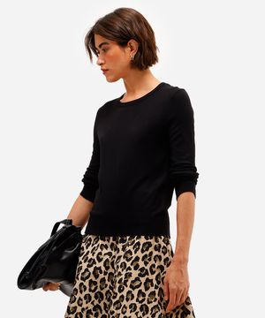 blusa básica feminina de tricot manga longa preta
