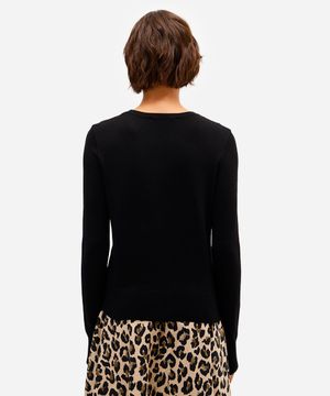 blusa básica feminina de tricot manga longa preta