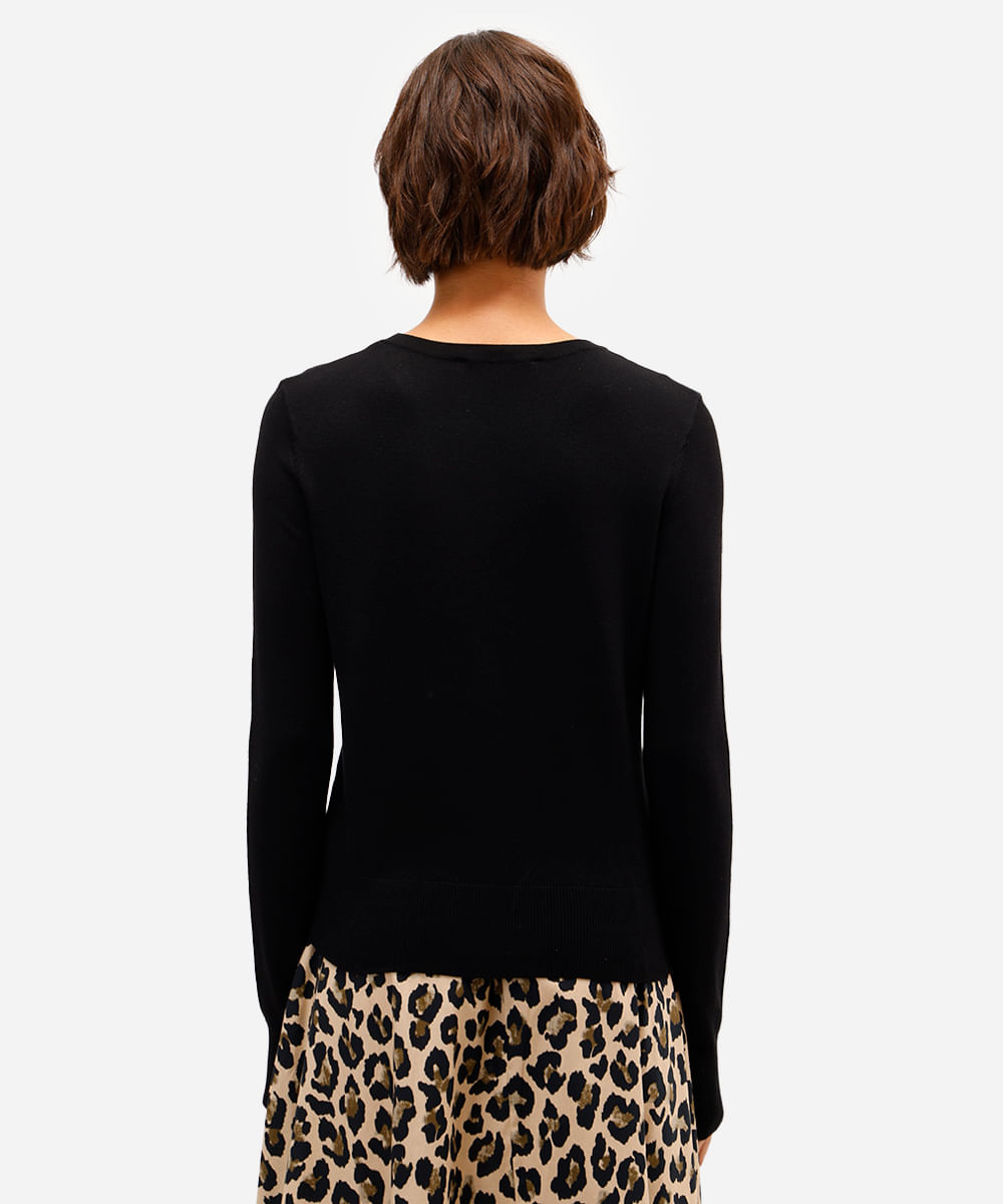 blusa básica feminina de tricot manga longa preta