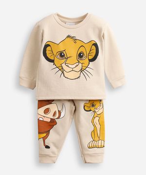 pijama de moletom infantil simba manga longa marrom bege