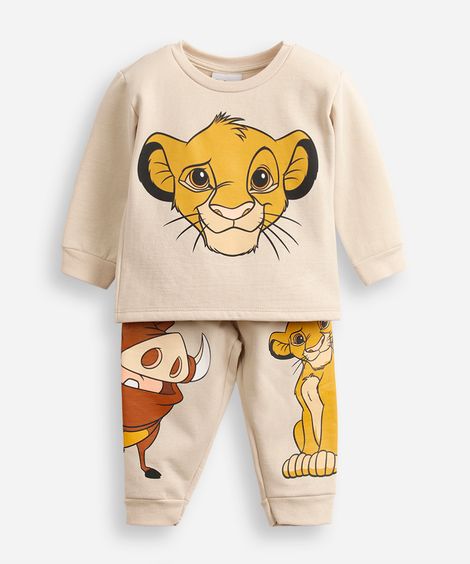 pijama de moletom infantil simba manga longa marrom bege
