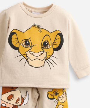 pijama de moletom infantil simba manga longa marrom bege