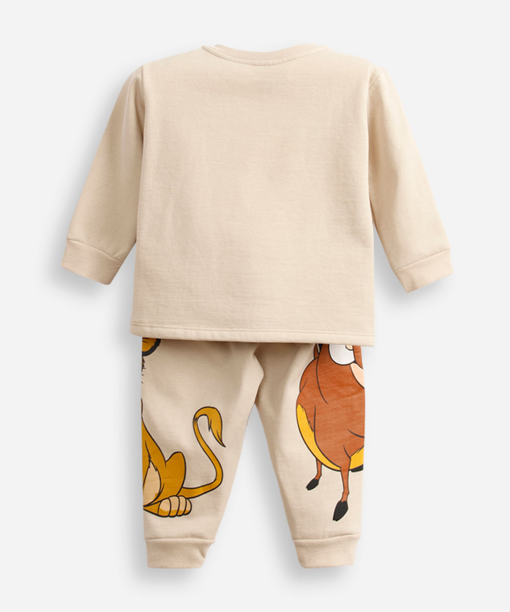 pijama de moletom infantil simba manga longa marrom bege