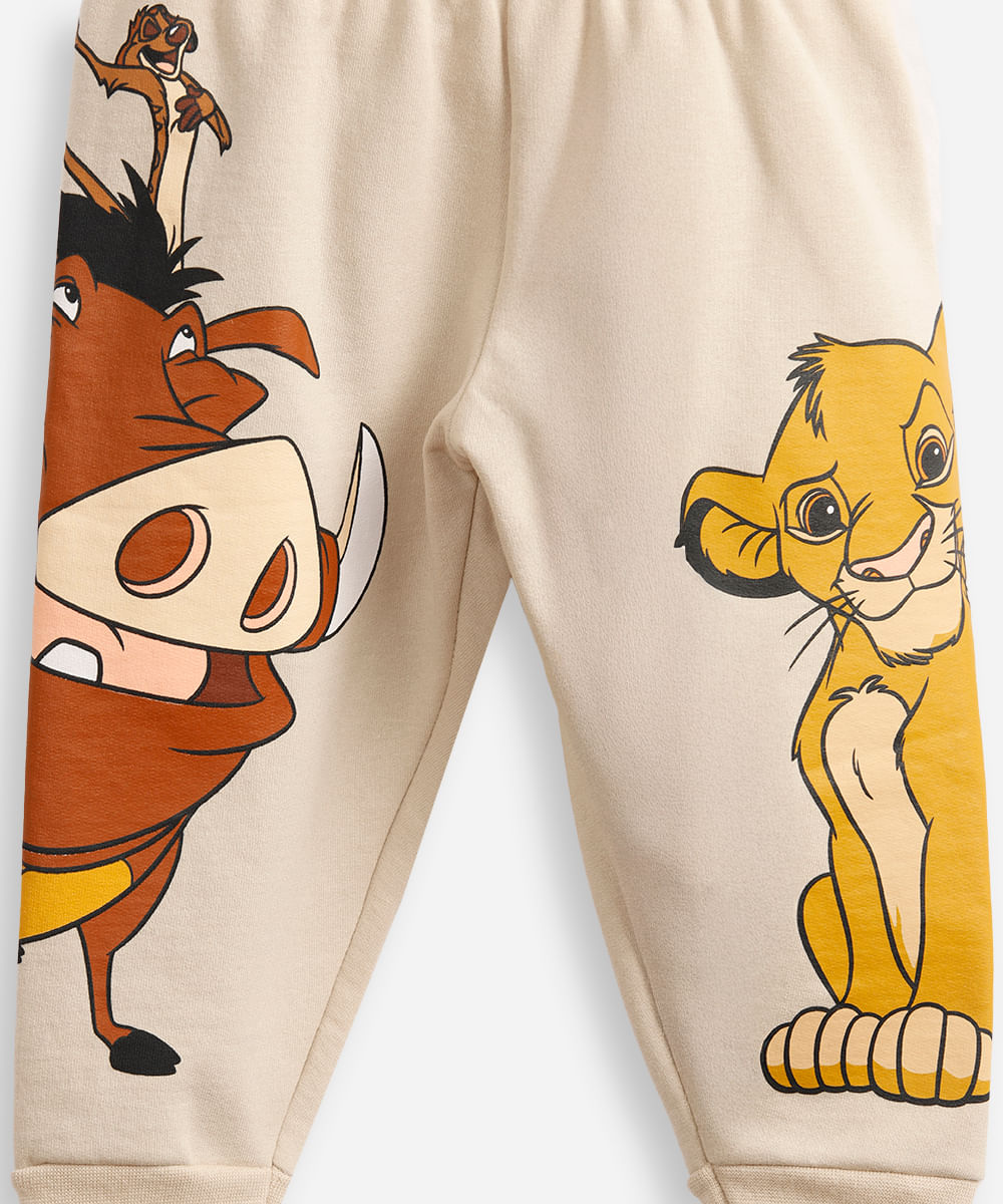 pijama de moletom infantil simba manga longa marrom bege