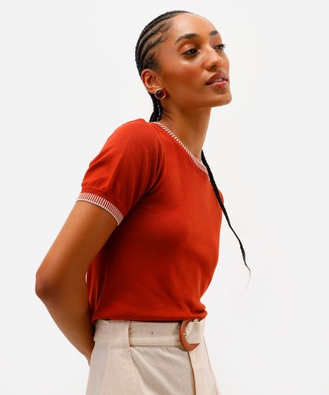 blusa feminina de tricot manga curta laranja