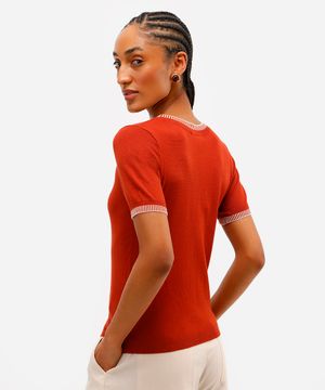 blusa feminina de tricot manga curta laranja