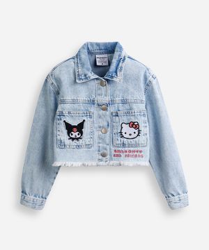 jaqueta jeans infantil manga longa hello kitty azul