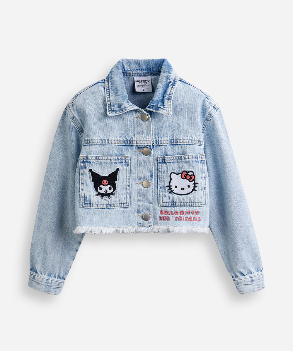 jaqueta jeans infantil manga longa hello kitty azul