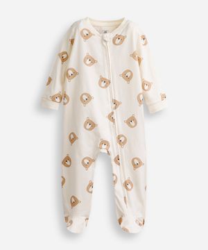 macacão infantil de algodão manga longa ursos off white