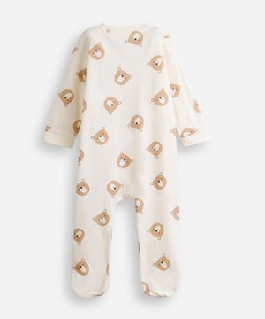 macacão infantil de algodão manga longa ursos off white
