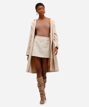 saia curta feminina de tweed com lurex off white