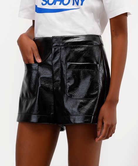 short feminino de poliuretano daniel ueda preta