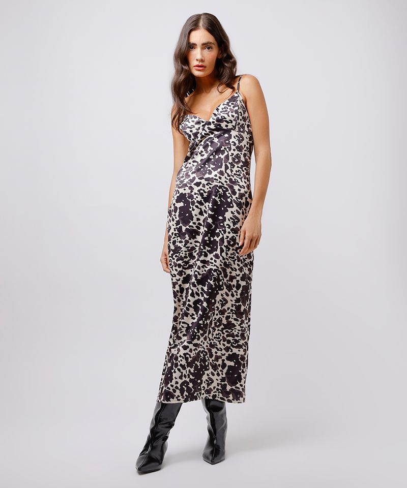 vestido slip dress feminino acetinado cow print mindset colorido