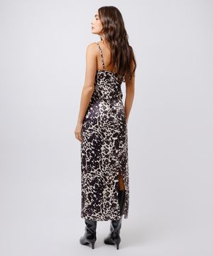 vestido slip dress feminino acetinado cow print mindset colorido