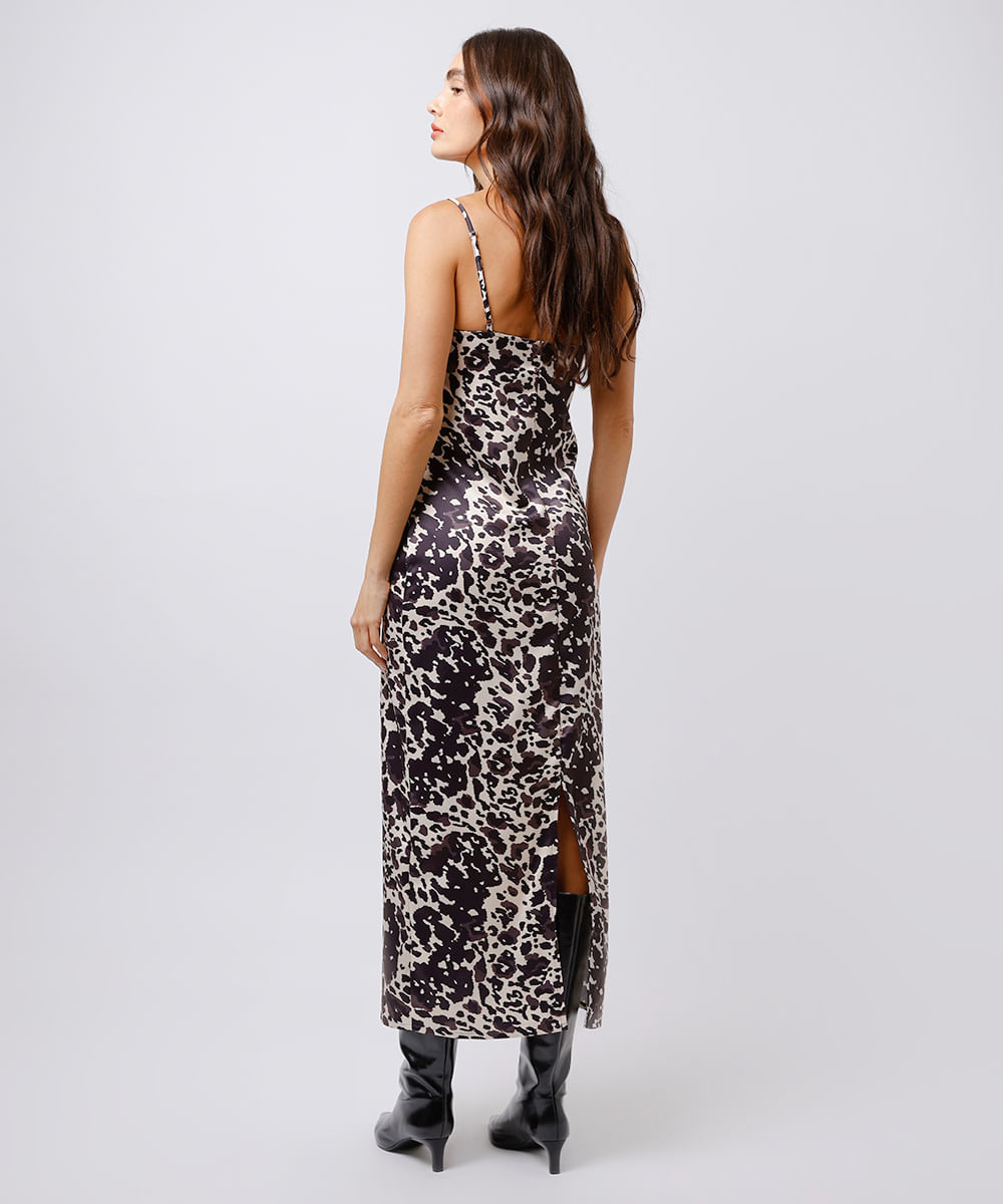 vestido slip dress feminino acetinado cow print mindset colorido