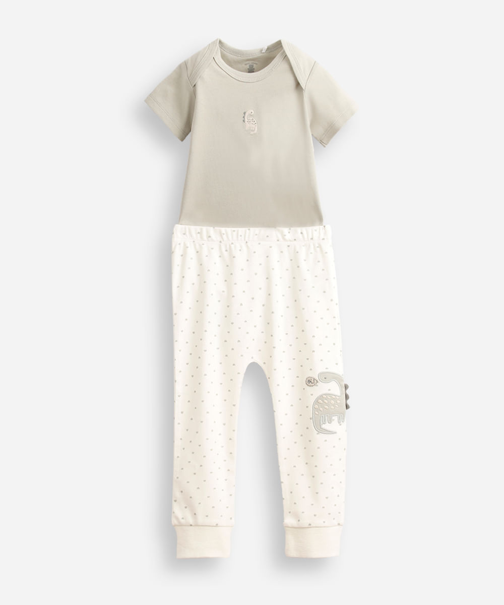 conjunto body e calça infantil algodão dinossauro verde
