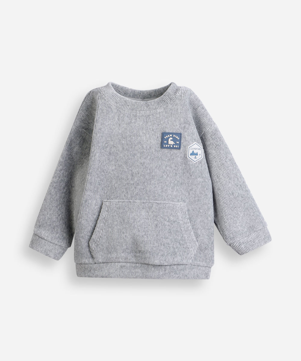 blusão de moletom infantil veludo canelado cinza