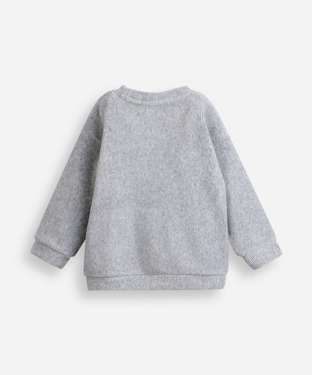 blusão de moletom infantil veludo canelado cinza