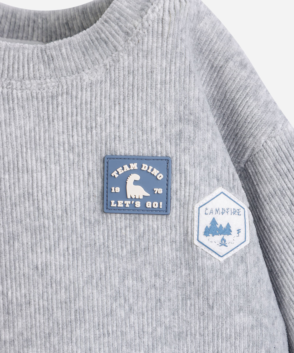 blusão de moletom infantil veludo canelado cinza