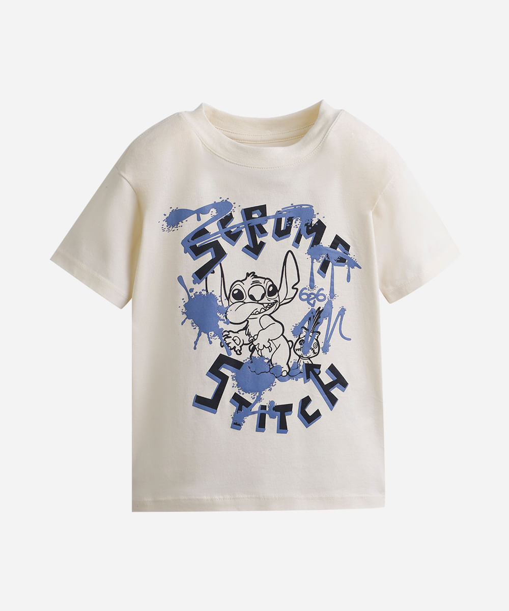 camiseta infantil de algodão stitch bege