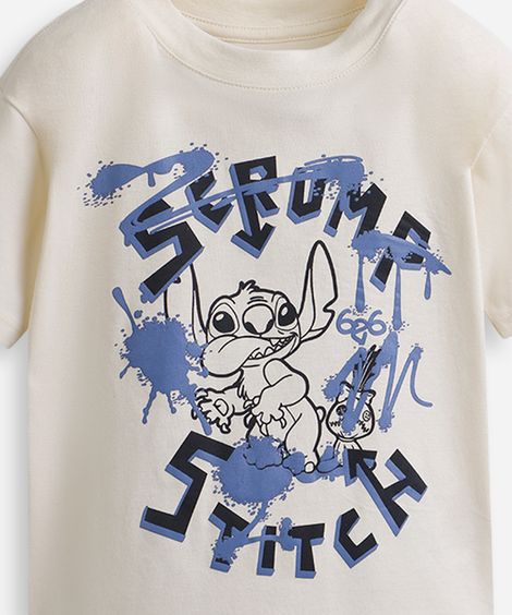 camiseta infantil de algodão stitch bege
