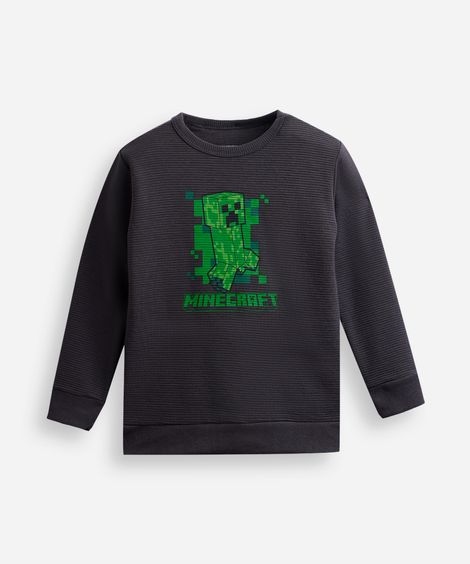 camiseta infantil minecraft canelada cinza