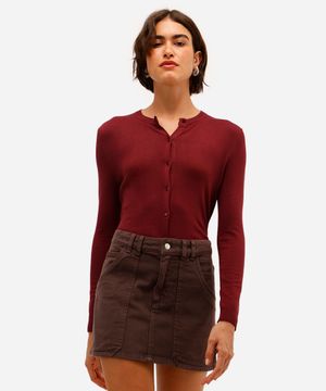 cardigan feminino de tricot decote redondo vinho