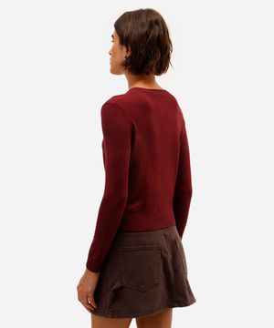 cardigan feminino de tricot decote redondo vinho