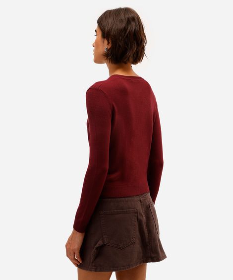 cardigan feminino de tricot decote redondo vinho