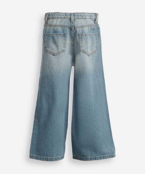 calça wide leg infantil jeans com brilhos azul