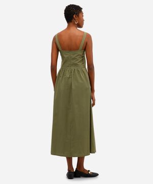 vestido midi feminino de algodão decote quadrado verde