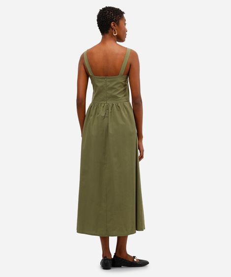 vestido midi feminino de algodão decote quadrado verde