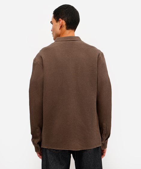 camisa masculina de algodão texturizada marrom